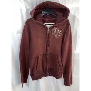 Vtg Ruehl No 925 Distressed Appliqué NY Full Zip Hoodie Hooded Sweatshirt Small